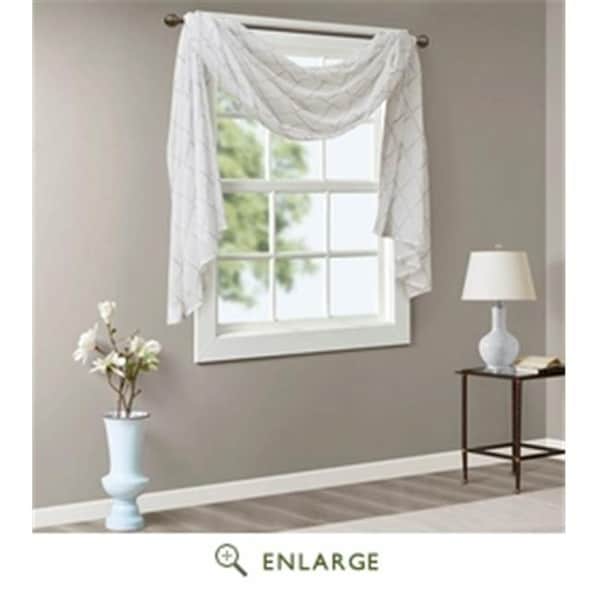 Madison Park MP40-4946 50 x 144 in. Irina Diamond Sheer Embroidered Window Scarf; White & Grey MP40-4946 - main